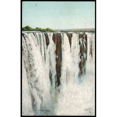 55 - 1912 (DE 2) ppc ('Victoria Falls') addressed to England, franked by 1910-13 ½d apple-green (RJL 6) h... 