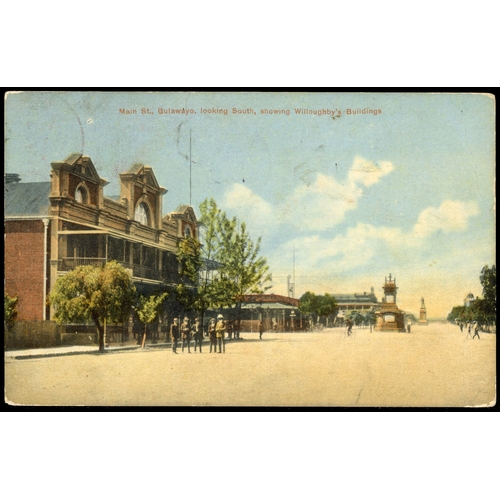 60 - 1913 (10 MAY) coloured ppc (Main St., Bulawayo, looking South, showing Willoughby's Buildings), addr... 