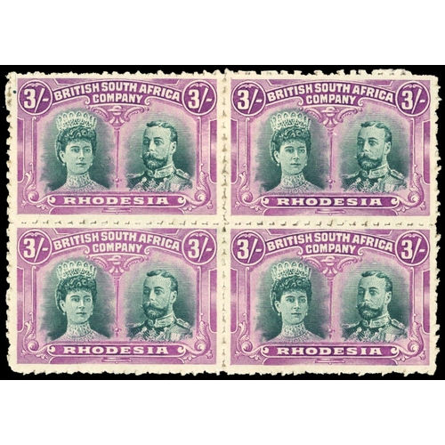 609 - 1910-13 ‘Clandestine’ roulettes, 3s bright blue-green and magenta, block of 4, a fine multiple.