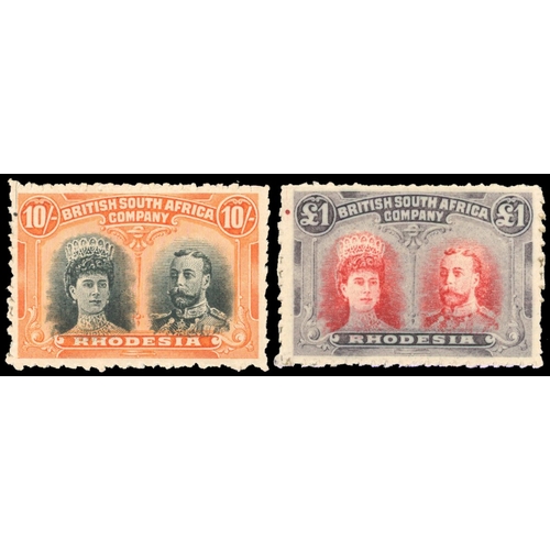 612 - 1910-13 ‘Clandestine’ roulettes, 10s bottle green and red-orange, £1 carmine-vermilion and grey-blac... 