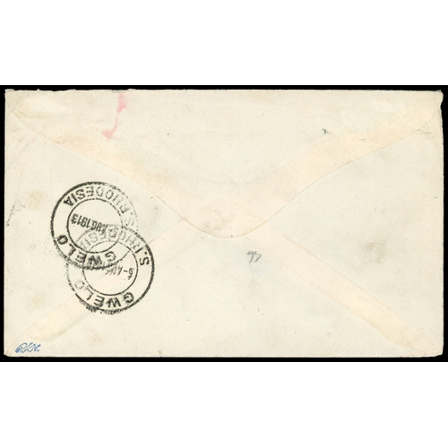 99 - 1913 (5 AUG) cover from Lalapanzi to USA, franked by 1910-13 1d carmine-red x3 (SG 124) tied by indi... 