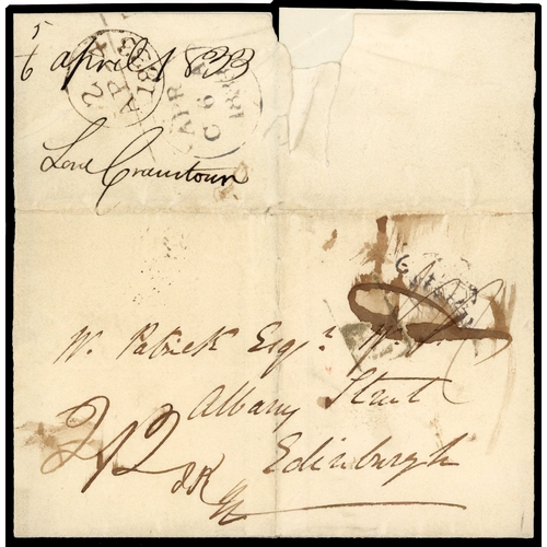 11 - 1833 Pre-Stamp. Wrapper sent from London to Edinburgh rated at 1/1d  struck by an inspectors crown a... 