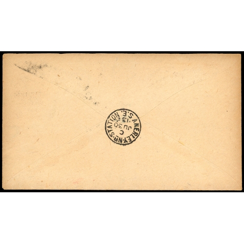 123 - 1913 5d Brown & 9d Agate. Very fine plain 'Marsh' registered envelope bearing a 5d & 9d both tied by... 