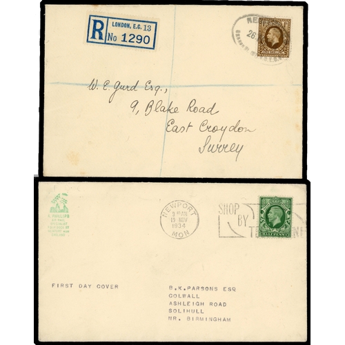 172 - 1934 Photogravure ½d to 1s set of nine envelopes all used on their respective day of issue with 2½d ... 