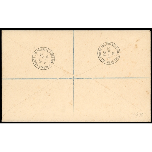 188 - 1936 10d Turquoise-blue & 1s Bistre-brown. Exceptionally fine registered envelope bearing a marginal... 