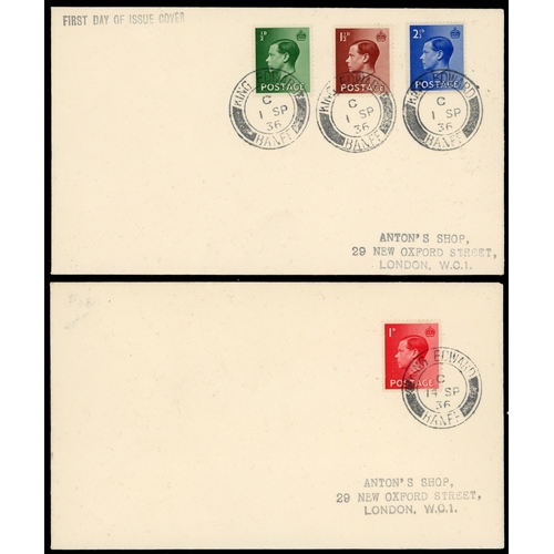 202 - 1936 ½-2½d King Edward VIII definitives. Exceptionally fine set of four on two plain covers cancelle... 