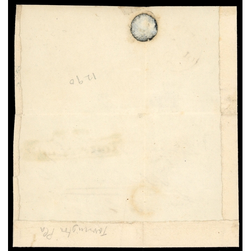 22 - 1840 (Jan. 10th) Uniform One Penny Postage. Small unpaid part wrapper with flaps trimmed and sent on... 