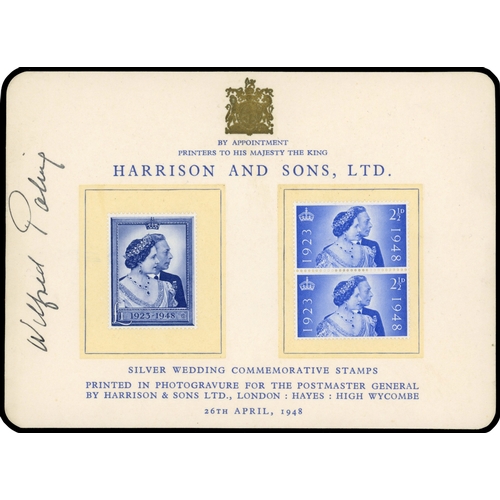 227 - 1948 2½d & £1 Royal Silver Wedding. Very fine group of three Harrison and Sons Ltd presentation card... 