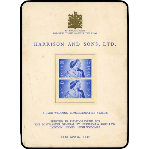 227 - 1948 2½d & £1 Royal Silver Wedding. Very fine group of three Harrison and Sons Ltd presentation card... 