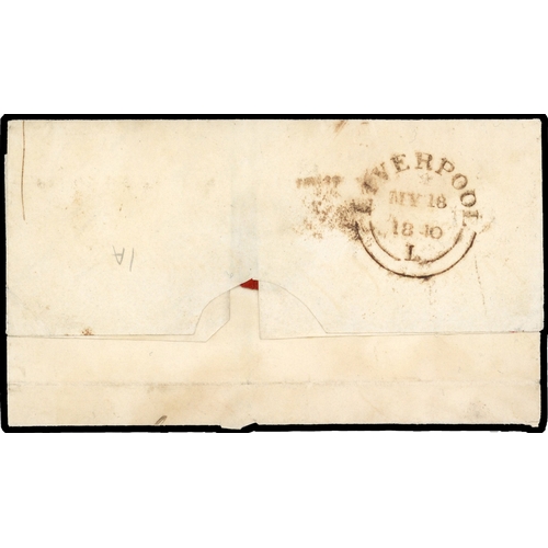 35 - 1840 1d Black Pl.1a. “May Date”. Fine wrapper sent from Liverpool to Abergavenny bearing a four marg... 