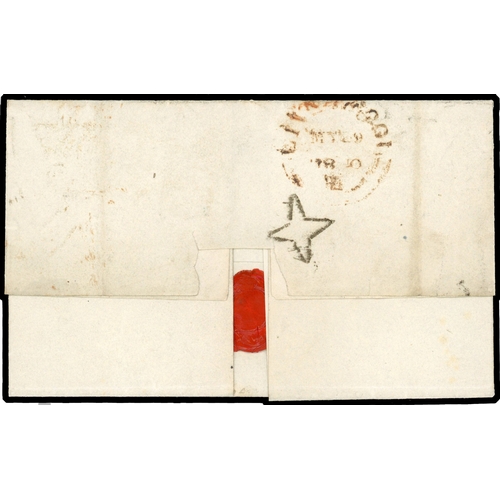 41 - 1840 1d Black Pl.1a. “May Date”. Clean wrapper sent from Liverpool to Warwick bearing a four margin ... 