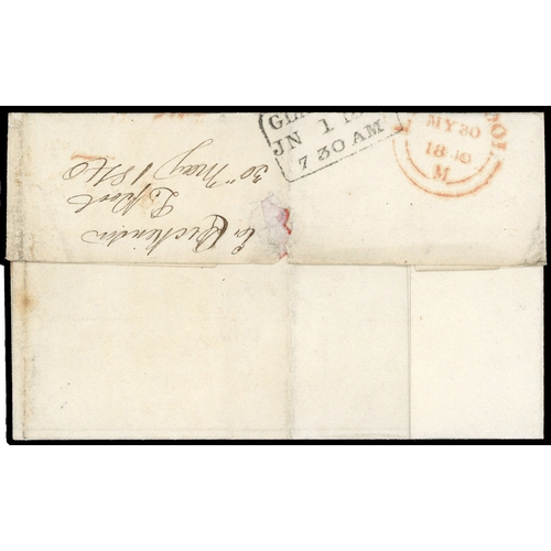 42 - 1840 1d Intense black Pl.3. “May Date”. Clean wrapper sent from Liverpool to Glasgow bearing a four ... 