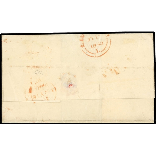 45 - 1840 1d Black Pl.4. Very fine wrapper sent from Liverpool to London bearing a four margin 1d Black P... 