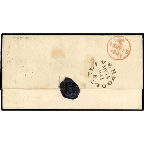 46 - 1840 1d Black Pl.6. (RD). Fine wrapper sent from Liverpool to London bearing a four margin example c... 