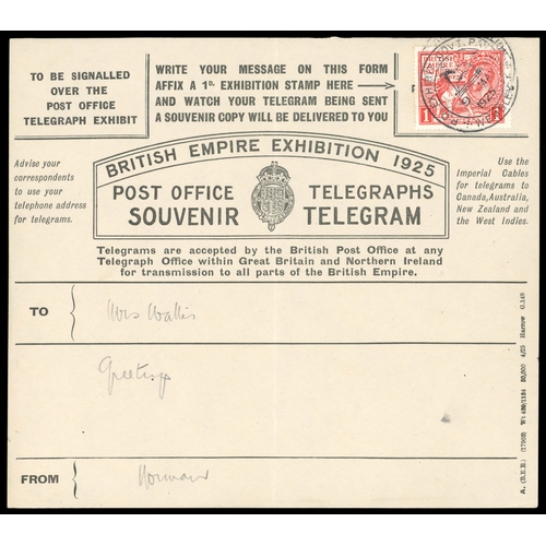 149 - 1925 1d British Empire Exhibition. A spectacular British Empire Exhibition souvenir telegram, bearin... 