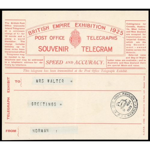 149 - 1925 1d British Empire Exhibition. A spectacular British Empire Exhibition souvenir telegram, bearin... 