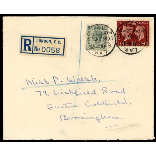 1 - 1941 registered envelope bearing 4d and 1½d Centenary, each cancelled by a good inverted strike of “... 