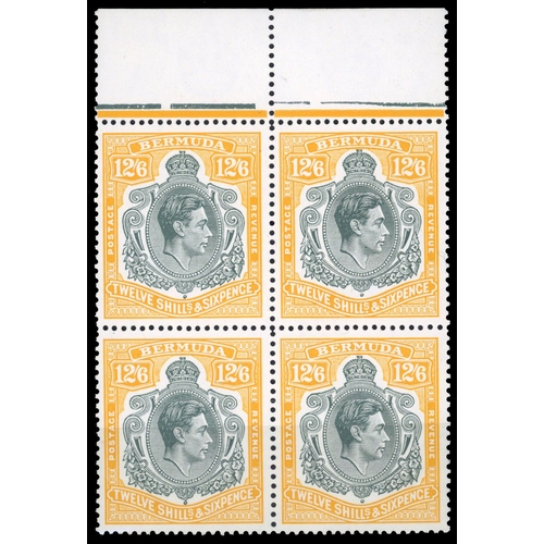 115 - 1952 (Oct.) 12/6d perf 13, the final printing with very deep head, top marginal block of four, unmou... 