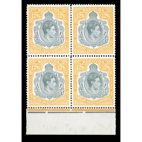 116 - 1952 (Sep.) 12/6d lower marginal block of four, #s 45-58 with no HPFs, unmounted o.g. SG 120e, £400