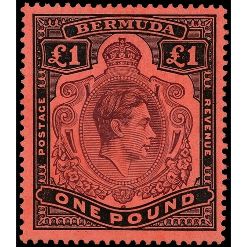 117 - 1943 £1 deep reddish purple and black on pale red paper, HPF #17 gash in chin (and FF17 broken shadi... 