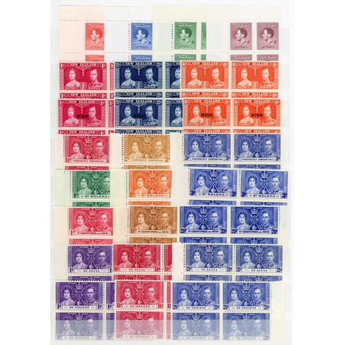 120 - 1937 Coronation blocks of four, unmounted o.g.  32 sets in blocks of four (South Africa and South We... 