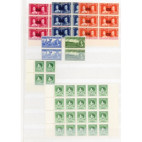 120 - 1937 Coronation blocks of four, unmounted o.g.  32 sets in blocks of four (South Africa and South We... 