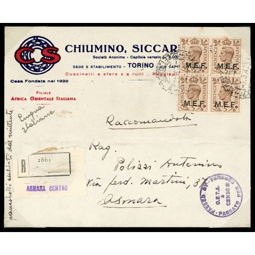 136 - 1942 Nairobi 5d round and square stops block of two vertical se-tenant pairs on local registered env... 