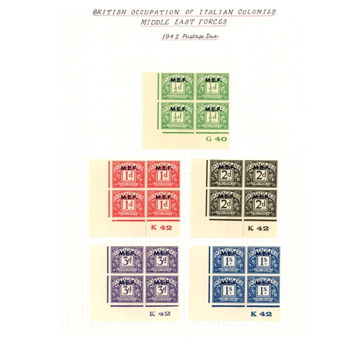 142 - MEF and Somalia mint blocks of four. MEF with 1942 Cairo ½d - 5d set of five, 1943-7 set with the lo... 