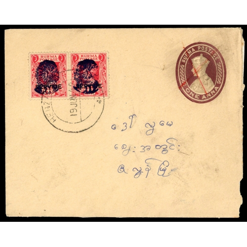 168 - Postal History.  1942 postal stationery envelope (King's image crossed through) with two KG VI 2a Se... 