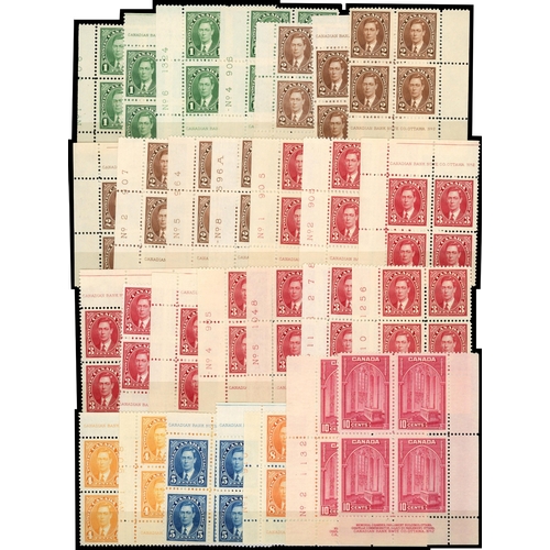 171 - 1937-8 set of eleven in unmounted o.g. Plate blocks of four, plus additional blocks (different numbe... 