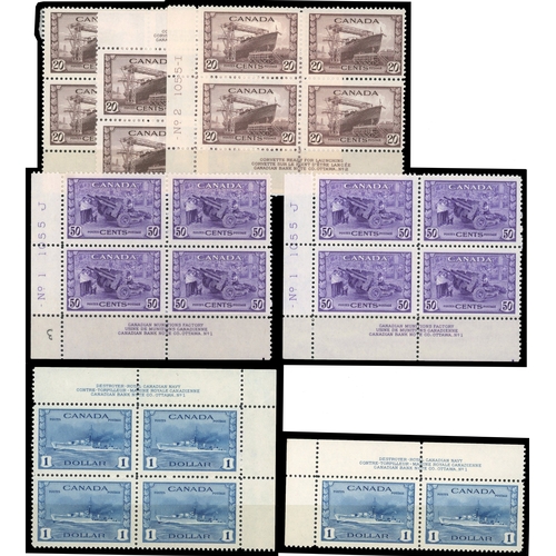 172 - 1942-8 War Effort set of fourteen in o.g. Plate blocks of four, with additional blocks with differen... 