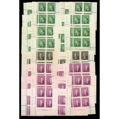 174 - Officials.  1950 G overprints on 1c to 5c (no 1951 2c or 4c) complete Plate numbers from all four co... 