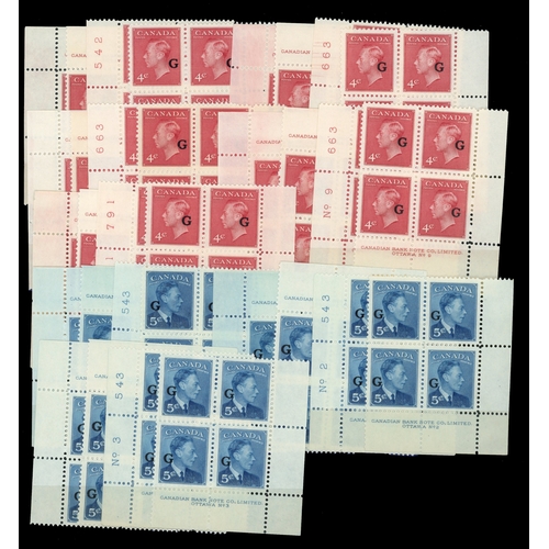 174 - Officials.  1950 G overprints on 1c to 5c (no 1951 2c or 4c) complete Plate numbers from all four co... 