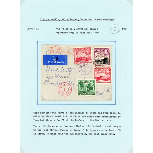 207 - Postal History.  1939-40 pair of covers to England showing the different routes necessitated by the ... 