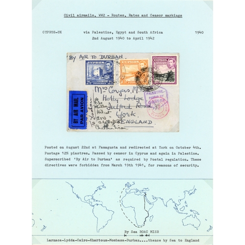 207 - Postal History.  1939-40 pair of covers to England showing the different routes necessitated by the ... 