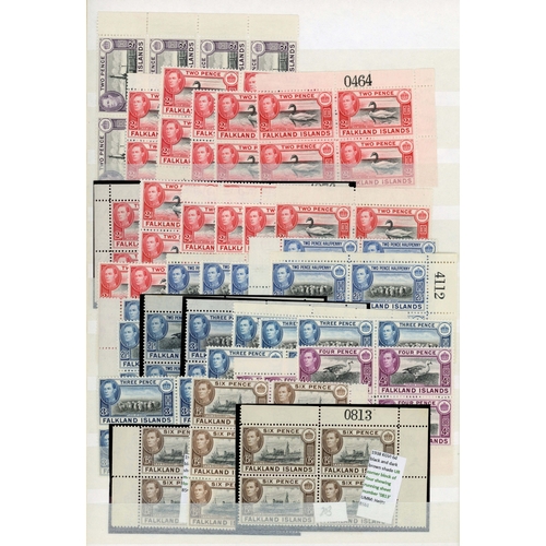 236 - 1938-50 ½d to 9d blocks (of up to 15) range on stocksheets and loose, including imprint, Plate and s... 