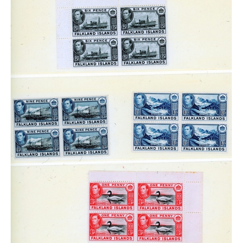 239 - 1938 a few values in blocks, with a ½d block of 24 showing a confetti flaw; 1952 values in both Plat... 