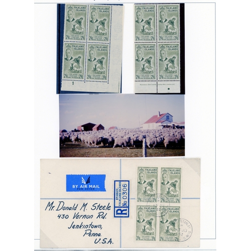 239 - 1938 a few values in blocks, with a ½d block of 24 showing a confetti flaw; 1952 values in both Plat... 