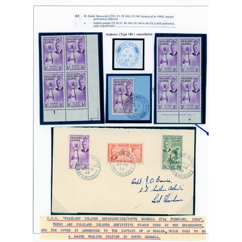 239 - 1938 a few values in blocks, with a ½d block of 24 showing a confetti flaw; 1952 values in both Plat... 