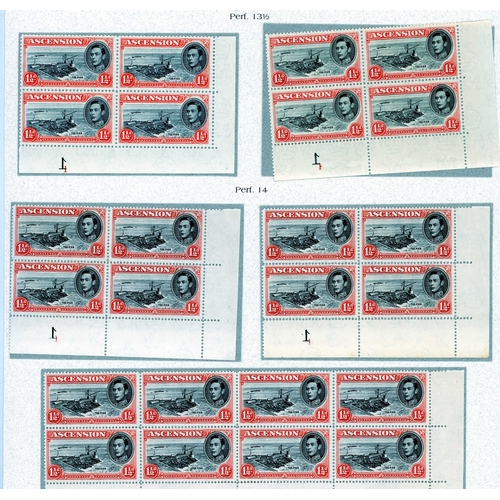 26 - 1938-53 KG VI balance with blocks and varieties, listed and unlisted.  Includes ½d long ‘E’ blocks (... 