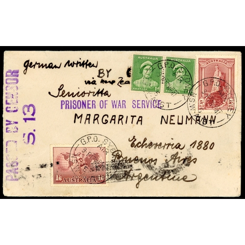 29 - 1941 envelope to Argentina with 5/- Robes, 1/6d Airmail and two 1ds, Sydney CDSs 17 MR.  From No 7 I... 