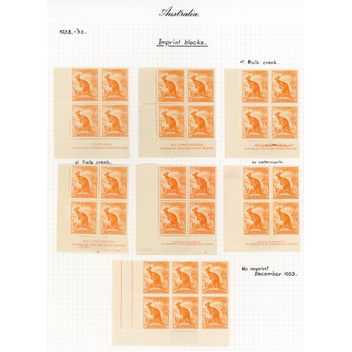 31 - 1938-56 ½d Kangaroo issues, a fine specialised collection on Godden leaves.  Includes McCracken impr... 