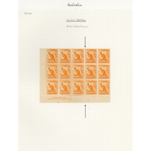 31 - 1938-56 ½d Kangaroo issues, a fine specialised collection on Godden leaves.  Includes McCracken impr... 