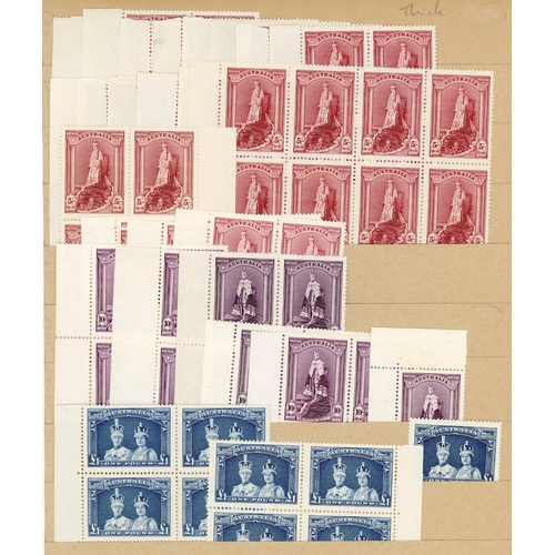 32 - 1938 Robes thick paper unusual group, all unmounted o.g. unless stated.  5/- with ten imprint blocks... 