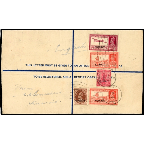 348 - Postal Stationery.  1941 use of an India registered 4a postal stationery envelope size H, uprated in... 