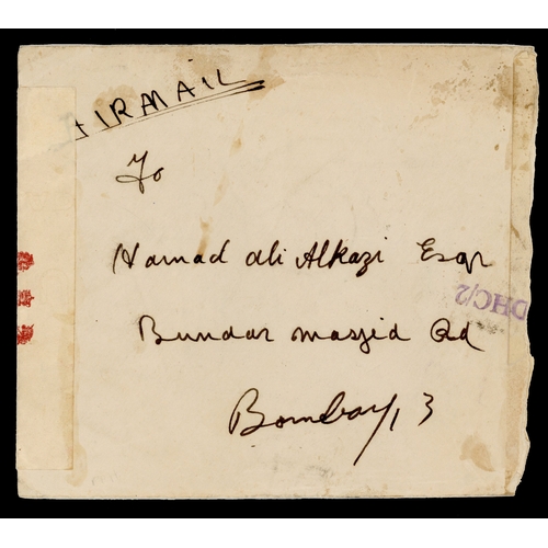 349 - 1945 envelope to Bombay with (on reverse) India 3⅓a tied by Kuwait datestamp with wavy lines at righ... 