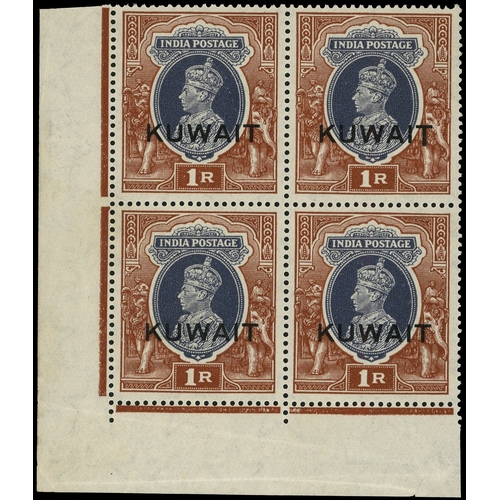 350 - 1939 1r grey and red-brown lower left corner block of four, top right stamp with R3/2 LLP first repa... 