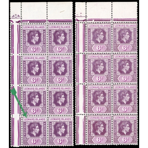 357 - 1942-7 6d ordinary paper corner block of eight with R3/1 RP break in value tablet and 4/1 broken ‘E’... 