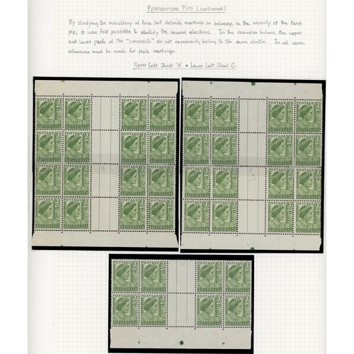 37 - 1951-62 2d yellow-green collection (308), no coil stamps, well written up on leaves.  Includes parti... 