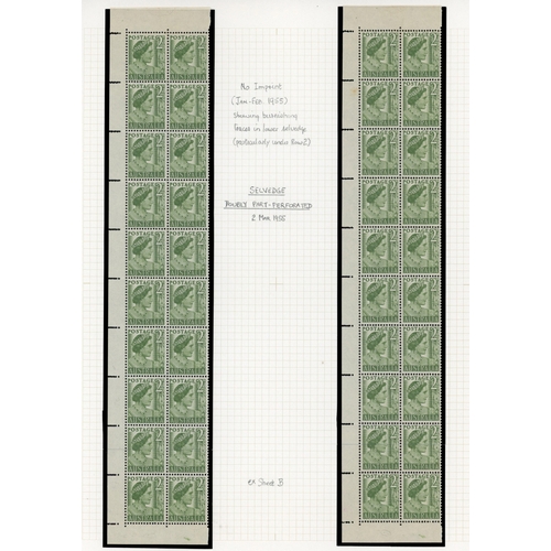 37 - 1951-62 2d yellow-green collection (308), no coil stamps, well written up on leaves.  Includes parti... 